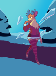 Size: 2000x2700 | Tagged: safe, artist:nokami-wolfdog, derpibooru import, velvet reindeer, anthro, unguligrade anthro, them's fightin' herds, clothes, community related