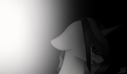 Size: 1280x750 | Tagged: safe, artist:prettyshinegp, derpibooru import, oc, oc only, pony, unicorn, bust, female, grayscale, horn, mare, monochrome, solo, unicorn oc