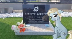 Size: 798x442 | Tagged: source needed, safe, artist:staticwave12, derpibooru import, edit, oc, oc:internet explorer, browser ponies, crying, death, gravestone, internet explorer, sad