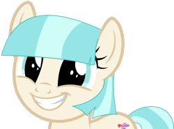 Size: 1815x1343 | Tagged: safe, artist:katnekobase, artist:twilyisbestpone, derpibooru import, coco pommel, earth pony, pony, base used, bust, cocobetes, cute, excited, female, grin, happy, mare, missing accessory, simple background, smiling, solo, transparent background