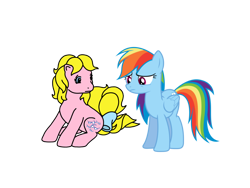 Size: 1024x768 | Tagged: safe, artist:warnerbrother65, derpibooru import, rainbow dash, shady, earth pony, pegasus, pony, g1, g4, cute, dashabetes, duo, female, folded wings, g1 shadybetes, mare, rainbow dash is not amused, rainbowsad, sad, sadorable, shady is not amused, shadysad, simple background, sitting, standing, transparent background, unamused, vector, wings