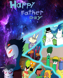Size: 2426x2995 | Tagged: safe, derpibooru import, applejack, bright mac, archibald asparagus, daddy rabbit, deltarune, father and child, father and daughter, father and son, father day, female, finding nemo, fuku fire, grillby, helluva boss, implied crossover, male, marlin, moominpapa, moomins, moomintroll, nemo, noelle holiday, octavia (helluva boss), parent and child, peppa pig, robbie rabbit, rosie rabbit, rudolph holiday, solo, stolas, undertale, veggietales