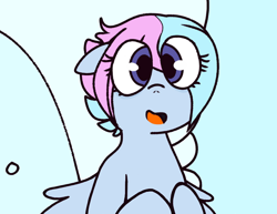 Size: 932x720 | Tagged: safe, artist:shinningblossom12, derpibooru import, edit, oc, oc only, oc:shinning blossom, pegasus, pony, banned from equestria daily, door, ears, female, floppy ears, mare, smiling, spread wings, style emulation, wings