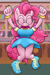 Size: 1400x2100 | Tagged: safe, artist:flash equestria photography, derpibooru import, pinkie pie, anthro, breasts, jumping, mobian, open mouth, pinkie pies, solo, sonic the hedgehog (series), sonicified, sugarcube corner, uvula