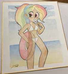 Size: 1865x2048 | Tagged: safe, artist:oc_ponys, derpibooru import, rainbow dash, human, bare shoulders, bikini, clothes, dark skin, food, humanized, ice cream, irl, photo, popsicle, sleeveless, swimsuit, traditional art