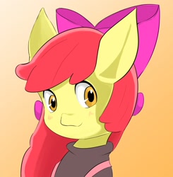 Size: 1480x1510 | Tagged: safe, artist:uguisunokoe1919, derpibooru import, apple bloom, earth pony, pony, blushing, bust, clothes, female, filly, foal, looking at you, portrait, smiling, solo