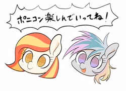 Size: 2568x1855 | Tagged: safe, artist:noupu, derpibooru import, oc, oc only, oc:poniko, oc:rokuchan, earth pony, pony, duo, duo female, female, japanese, mare, simple background, speech bubble, white background