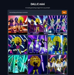 Size: 925x940 | Tagged: safe, derpibooru import, machine learning generated, adagio dazzle, aria blaze, sonata dusk, cursed image, dall·e mini, eurovision, machine learning abomination, the dazzlings, wtf