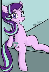 Size: 1373x2012 | Tagged: safe, derpibooru import, starlight glimmer, pony, unicorn, female, horn, looking at you, mare, sitting, solo