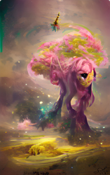 Size: 958x1527 | Tagged: safe, artist:wisdomvision f., derpibooru import, machine learning generated, fluttershy, fluttertree, tree