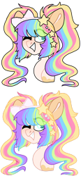 Size: 1280x2767 | Tagged: safe, artist:moonert, derpibooru import, oc, oc only, pegasus, pony, bust, duo, eye clipping through hair, grin, multicolored hair, pegasus oc, rainbow hair, simple background, smiling, transparent background