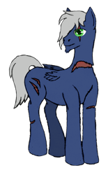 Size: 1911x3091 | Tagged: safe, artist:exhumed legume, ponybooru exclusive, oc, oc only, pegasus, pony, ponybooru collab 2022, amputee, digitally colored, eye scar, facial scar, hair over one eye, male, missing wing, mixed media, pencil drawing, scar, simple background, solo, stallion, traditional art, transparent background