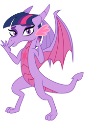 Size: 1280x1670 | Tagged: safe, artist:ponygamer2020, derpibooru import, twilight sparkle, dragon, colored wings, cute, dragonified, ear fluff, ears, female, hair, horn, looking at you, multicolored wings, simple background, smiling, smiling at you, solo, species swap, transparent background, twiabetes, twilidragon, vector, waving, waving at you, wings