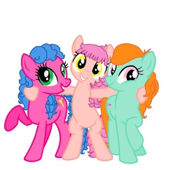 Size: 924x896 | Tagged: safe, derpibooru import, bright eyes, melody, patch (g1), earth pony, pony, g1, g4, my little pony tales, bipedal, female, g1 to g4, generation leap, mare, raised hoof, raised leg, simple background, smiling, white background