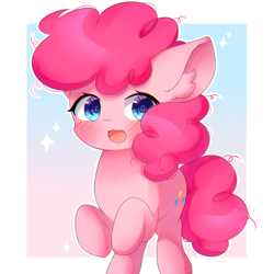 Size: 1500x1500 | Tagged: safe, artist:dddreamdraw, derpibooru import, pinkie pie, earth pony, pony, bipedal, bipedal leaning, ear fluff, ears, female, filly, filly pinkie pie, foal, leaning, open mouth, open smile, outline, smiling, solo, white outline, younger