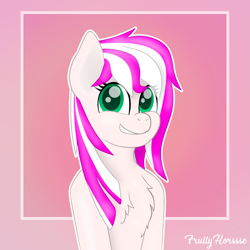 Size: 2441x2441 | Tagged: safe, artist:fruityhorssse, derpibooru import, oc, oc only, oc:ashlynn, chest fluff, commission, looking at you, smiling, smiling at you, solo