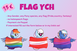 Size: 3000x2000 | Tagged: safe, artist:exobass, derpibooru import, photo finish, rainbow dash, oc, oc:exobass, pony, advertisement, austria, austrian flag, bisexual pride flag, commission, flag, gay pride flag, glasses, looking at you, nation ponies, ponified, pride, pride flag, rainbow flag, spread wings, wings, ych result, your character here