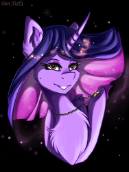 Size: 1810x2413 | Tagged: safe, artist:yuris, derpibooru import, oc, oc only, alicorn, pony, alicorn oc, chest fluff, ear fluff, ears, eyebrows, eyelashes, female, folded wings, grin, heart eyes, horn, jewelry, mare, necklace, not twilight sparkle, smiling, solo, underhoof, wingding eyes, wings