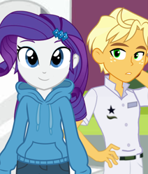 Size: 3480x4096 | Tagged: safe, artist:amgiwolf, artist:decokelow, artist:maretrick, derpibooru import, ragamuffin (equestria girls), rarity, equestria girls, canterlot high, clothes, female, hairclip, jacket, jeans, male, pants, rarimuffin, requested art, shipping, straight