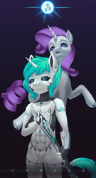 Size: 1280x2378 | Tagged: safe, artist:aurorarhythm, derpibooru import, rarity, oc, anthro, pony, robot, unicorn, android, bsm, tmc