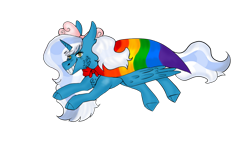 Size: 1280x720 | Tagged: safe, artist:jhopeisoursunshine, derpibooru import, oc, oc only, oc:fleurbelle, alicorn, alicorn oc, bow, female, flag, golden eyes, hair bow, horn, mare, pride, pride flag, simple background, solo, transparent background, wings