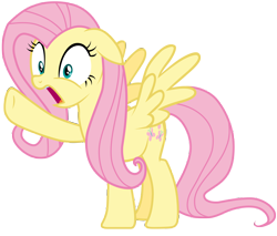 Size: 8200x7000 | Tagged: safe, artist:tardifice, derpibooru import, fluttershy, pegasus, pony, magic duel, absurd resolution, ears, female, floppy ears, frown, mare, open mouth, raised hoof, raised leg, simple background, solo, spread wings, transparent background, vector, wings