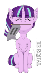 Size: 1080x1780 | Tagged: safe, artist:lunciakkk, derpibooru import, starlight glimmer, chest fluff, commission, ear fluff, ears, equality, flag, mouth hold, simple background, solo, transparent background