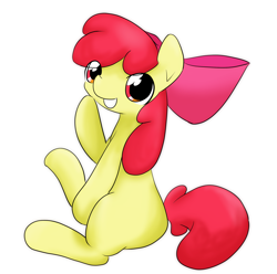 Size: 2360x2341 | Tagged: safe, artist:up_p_ab, derpibooru import, apple bloom, earth pony, pony, female, filly, foal, hoof on chin, simple background, sitting, solo, white background