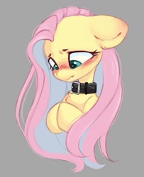 Size: 875x1075 | Tagged: safe, artist:melodylibris, derpibooru import, fluttershy, pegasus, pony, blushing, chest fluff, collar, cute, embarrassed, female, flower, gray background, heart eyes, hooves together, looking down, mare, shyabetes, simple background, solo, wavy mouth, wingding eyes