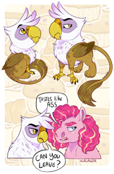 Size: 1500x2281 | Tagged: safe, artist:owlcoholik, derpibooru import, gilda, pinkie pie, earth pony, griffon, chibi, duo, duo female, female