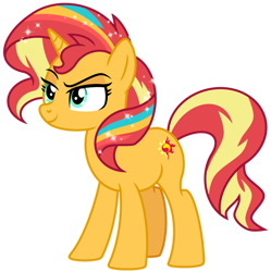 Size: 1024x1030 | Tagged: safe, artist:emeraldblast63, derpibooru import, sunset shimmer, pony, unicorn, female, full body, hooves, horn, mare, multicolored hair, multicolored mane, rainbow hair, simple background, smiling, solo, standing, tail, transparent background, two toned tail