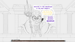 Size: 3840x2160 | Tagged: safe, artist:facelessjr, derpibooru import, oc, oc only, oc:dyx, oc:nyx, alicorn, alicorn oc, architecture, boss battle, clothes, cringing, detailed, elden ring, fangs, glasses, horn, life bar, miquella, mohg, parody, robes, ruins, shitposting, sketch, staff, swearing, vulgar, wings, wordplay