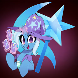 Size: 3500x3526 | Tagged: safe, artist:light262, derpibooru import, trixie, pony, unicorn, cape, card, clothes, cute, cutie mark, diatrixes, female, hat, high res, hooves, horn, magic, mare, playing card, solo, telekinesis, trixie's cape, trixie's hat