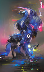 Size: 958x1566 | Tagged: safe, artist:wisdomvision f., derpibooru import, machine learning generated, princess luna, abstract, moon, on the moon