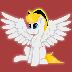 Size: 1500x1500 | Tagged: safe, artist:kapai882, artist:kathe, derpibooru import, pegasus, blue eyes, happy, spread wings, wings, yellow hair