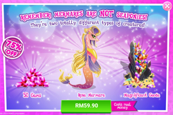 Size: 1030x688 | Tagged: safe, derpibooru import, merpony, advertisement, costs real money, gameloft, gem, official, rose mermare