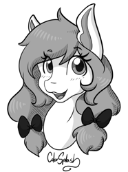 Size: 769x1034 | Tagged: safe, artist:mscolorsplash, derpibooru import, oc, oc only, oc:color splash, pegasus, pony, black and white, bust, female, grayscale, mare, monochrome, open mouth, open smile, simple background, smiling, solo, white background