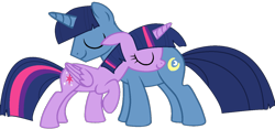 Size: 1357x636 | Tagged: safe, artist:katsubases, artist:twilyisbestpone, derpibooru import, night light, twilight sparkle, twilight sparkle (alicorn), alicorn, pony, unicorn, alternate hairstyle, base used, cute, eyes closed, father and child, father and daughter, father's day, female, hug, male, mane swap, mare, parent and child, raised hoof, raised leg, simple background, smiling, stallion, transparent background, wholesome