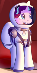 Size: 734x1439 | Tagged: safe, artist:riverfox237, derpibooru import, edit, starlight glimmer, pony, unicorn, fanfic:the maretian, airlock, astronaut, cropped, fanfic art, female, ladder, mare, mars, spaceship, spacesuit