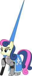 Size: 920x2169 | Tagged: safe, artist:cinder vel, derpibooru import, bon bon, sweetie drops, earth pony, pony, amused, armor, bon bon is amused, france, jousting, knight, lance, medieval, simple background, smug, solo, transparent background, weapon