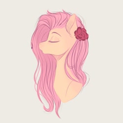 Size: 1000x1000 | Tagged: safe, artist:nettlemoth, derpibooru import, fluttershy, pegasus, pony, bust, eyes closed, female, flower, flower in hair, mare, open mouth, simple background, singing, white background