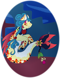 Size: 1280x1656 | Tagged: safe, artist:soft-sheep, derpibooru import, oc, oc only, merpony, seapony (g4), blue mane, bubble, dorsal fin, fish tail, flowing tail, ocean, red eyes, smiling, solo, tail, underwater, unshorn fetlocks, water