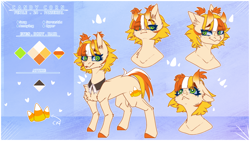 Size: 3288x1856 | Tagged: safe, artist:honeybbear, derpibooru import, oc, oc:candy corn, earth pony, pony, female, horns, mare, reference sheet, solo