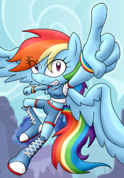 Size: 1400x2000 | Tagged: safe, artist:flash equestria photography, derpibooru import, rainbow dash, anthro, pegasus, breasts, grin, mobian, pointing, smiling, solo, sonic the hedgehog (series), sonicified