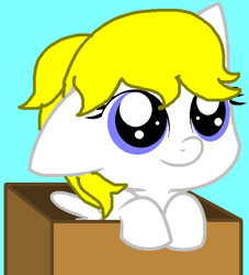 Size: 575x633 | Tagged: safe, artist:piggyman54, derpibooru import, surprise, pegasus, pony, g1, g4, adoraprise, born, box, cardboard box, cute, female, filly, filly surprise, foal, g1 to g4, generation leap, simple background, sky background, solo