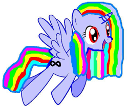 Size: 557x467 | Tagged: artist needed, safe, derpibooru import, edit, oc, oc only, oc:infinity dash, alicorn, pony, alicorn oc, cropped, female, full body, hooves, horn, infinity symbol, mare, multicolored hair, open mouth, open smile, rainbow hair, simple background, smiling, solo, spread wings, white background, wings