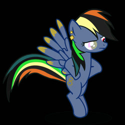 Size: 894x894 | Tagged: safe, artist:crumpetuniverse, derpibooru import, oc, oc only, oc:mary dash sue, pegasus, pony, black background, emo, female, frown, infinity symbol, mare, mary sue, simple background, spread wings, unamused, wings