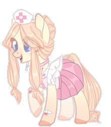 Size: 2162x2462 | Tagged: safe, artist:kawaiighetto, derpibooru import, oc, oc only, earth pony, pony, bandage, choker, colored hooves, earth pony oc, eye clipping through hair, eyelashes, female, mare, nurse, simple background, smiling, solo, transparent background