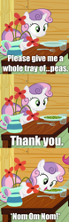 Size: 675x2160 | Tagged: safe, derpibooru import, edit, edited screencap, screencap, sweetie belle, one bad apple, comic, eating, food, jumpstart: first grade, pea, plate, screencap comic, thousand yard stare, wat