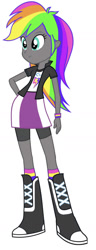 Size: 618x1613 | Tagged: safe, artist:thehumanboywonder, derpibooru import, rainbow dash, equestria girls, boots, clothes, jacket, palette swap, recolor, shirt, shoes, simple background, skirt, socks, solo, white background